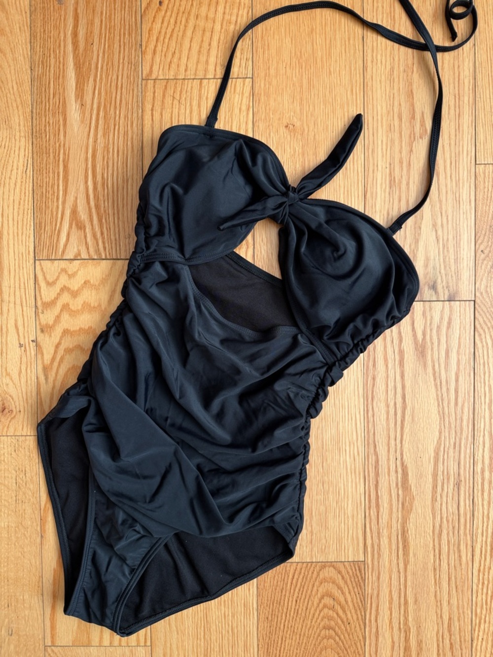 Beautiful Black One-Piece Swim Suit with Front Tie